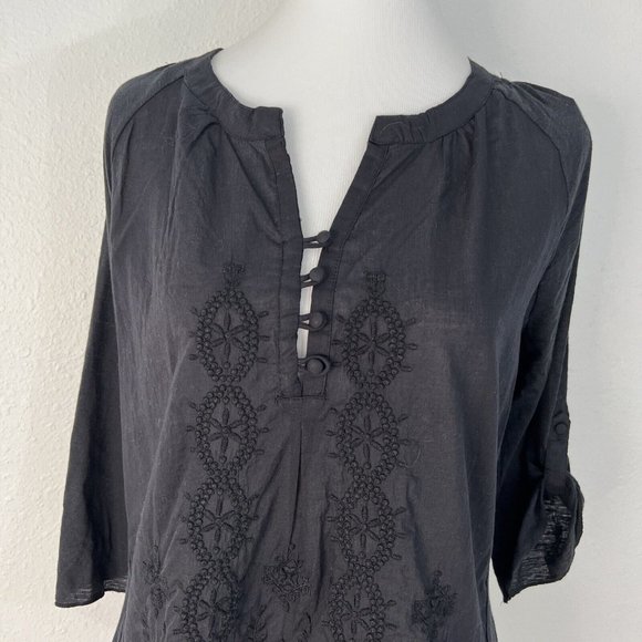 Nine West Jeans Womens Top Small Black Roll Tab Sleeve Tunic NWT - Picture 3 of 14